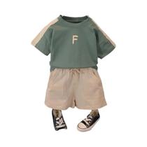 Camiseta e shorts de algodão coreano simples, moda verão bebê menino, 0 a 5 anos