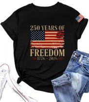 Camiseta Earneo 250th Anniversary USA Camisa feminina preta tamanho M Camiseta Earneo 250th Anniversary USA Camisa feminina preta tamanho M