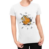 Camiseta ECF Feminina Garras segurando bola de basquete Manga Curta Branca Poliester Tam GG - ECF Arte Digital