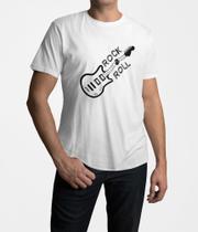 Camiseta ECF Masculina Guitarra Rock & Roll Manga Curta Branca Poliester Tam GG