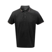 Camiseta Ellus Gola Polo Preta Friso Marrom Classic