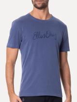 Camiseta Ellus Masculina Cotton Washed Origin. Script Azul Escuro