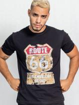 Camiseta em malha de algodão estampa route Camiseta em malha de algodão estampa route