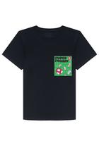 Camiseta em Meia Malha Preto Mario Bros Johnny Fox