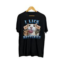 Camiseta Engraçada De Gatos Lambendo Baterias - Meme De Gatos Loucos E Malucos - Presente Para