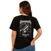 Camiseta Escorpião Prateado e Rosas Stinger Street Camiseta Escorpião Prateado e Rosas Stinger Street