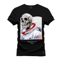 Camiseta Especial Plus Size Premium Estampada Caveira Astronauta