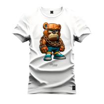 Camiseta Especial Plus Size Premium Estampada Urso Corrente