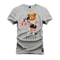 Camiseta Especial Plus Size Premium Estampada Urso Nasa Astronalta