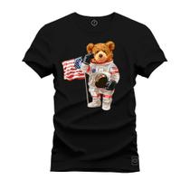 Camiseta Especial Plus Size Premium Estampada Urso Nasa Astronalta