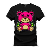 Camiseta Especial Plus Size Premium Estampada Urso Rosa X
