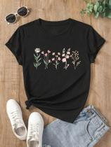 Camiseta Esportiva Feminina com Estampa Floral - Manga Curta, Soltinha e Respirável