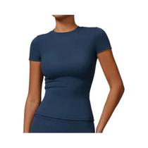 Camiseta Esportiva Feminina De Verão Manga Curta Gola Redonda Respirável Elástica Para Academia Yoga