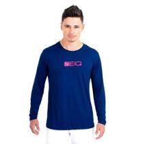 Camiseta Esportiva Manga Longa Zeiq Azul Marinho Logo Rosa