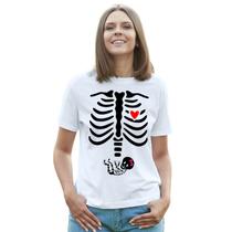 Camiseta Esqueleto Raio x Gestante Grávida Menina Camisa Personalizada Blusa Adulto Algodão com Poliéster Camiseta Esqueleto Raio x Gestante Grávida Menina Camisa Personalizada Blusa Adulto Algodão com Poliéster