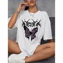 Camiseta Estampa Borboleta Básica Blusa Larga Streetwear