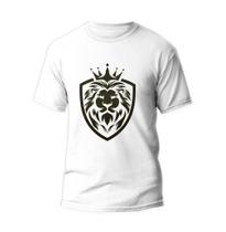 Camiseta Estampa Cristã Leão Escudo 100% Algodão Unissex