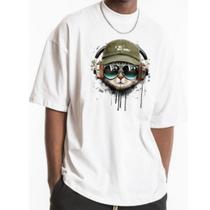 Camiseta Estampa Streetwear Gato De Fone Oversized Top Bt057