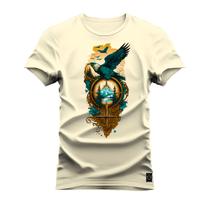 Camiseta Estampada Algodão Confortável 30.1 Penteada Águia Guardiã