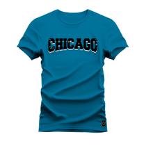 Camiseta Estampada Algodão Confortável 30.1 Penteada Chicago Black