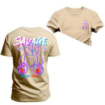 Camiseta Estampada Algodão Confortável 30.1 Penteada Savage Frente Costas