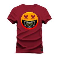 Camiseta Estampada Algodão Confortável 30.1 Penteada Smile Caveira