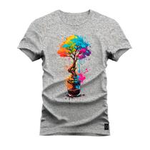 Camiseta Estampada Algodão Premium Arvore Colorida