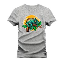 Camiseta Estampada Algodão Premium Confortável Camaleão Paz