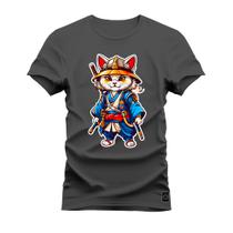 Camiseta Estampada Algodão Premium Confortável Gato Kong Fu