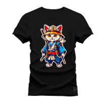 Camiseta Estampada Algodão Premium Confortável Gato Kong Fu