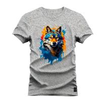 Camiseta Estampada Algodão Street Premium Estampada Lobo das Cores