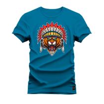 Camiseta Estampada Algodão Street Premium Estampada Tigre Guerreiro