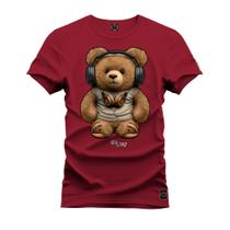 Camiseta Estampada Algodão Urso De Fone