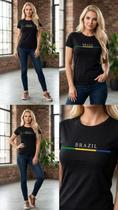 Camiseta Estampada Brasil Copa Patriota 100 Camisa Algodao 30.1 Básica Unisex Preto Branco Off White