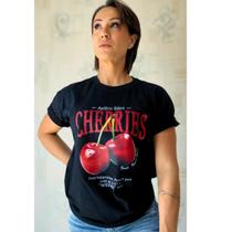 Camiseta Estampada Cherry Algodão 30.1 Básica Preto Branco Off White