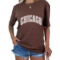 Camiseta Estampada Chicago Modinha Blusão Gringa Despojada Oversized