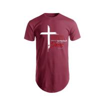 Camiseta Estampada Cruz Masculina Manga Curta Camisa Long Line Swag Blusa Algodão Básica Oversize Thirt Gospel Cristã Evangélica Presente Casual