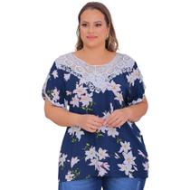Camiseta Estampada de Manga Curta com Renda