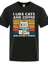 Camiseta Estampada Frente I Like Cats and Coffee Maybe 3 People