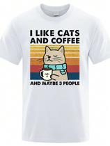 Camiseta Estampada Frente I Like Cats and Coffee Maybe 3 People
