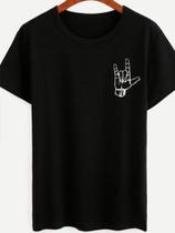 Camiseta Estampada Frente Rock N Roll Hand Sign musica preta presente envio já