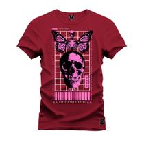 Camiseta Estampada Malha Premium T-Shirt Caveira Borbolet