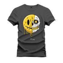 Camiseta Estampada Malha Premium T-Shirt Caveira Emoji