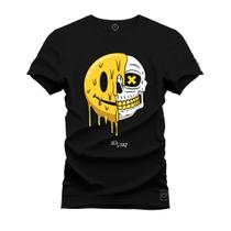 Camiseta Estampada Malha Premium T-Shirt Caveira Emoji