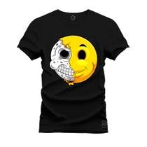 Camiseta Estampada Malha Premium T-Shirt Emoji Metade