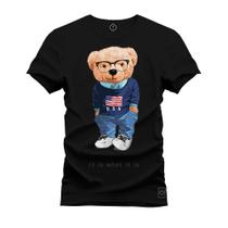 Camiseta Estampada Malha Premium T-Shirt Urso Bem Vestido