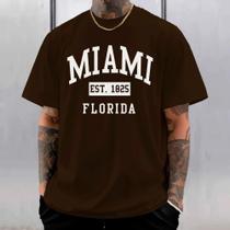 Camiseta Estampada Miami Florida 100% Algodão Marrom Streetwear Casual Estilosa Moderna Confortável Camiseta Estampada Miami Florida 100% Algodão Marrom Streetwear Casual Estilosa Moderna Confortável
