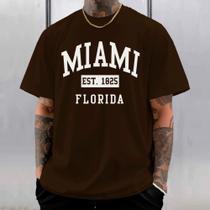 Camiseta Estampada Miami Florida Algodão Marrom