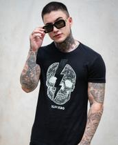 camiseta estampada original caveira 3d com stras masculina slim algodão lançamento 2024