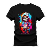 Camiseta Estampada Premium Algodão Mini Caveira Terror